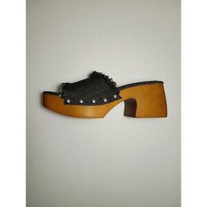 Rock & Candy Womens Black Denim chick Wedge Slides, studs Size 6.5